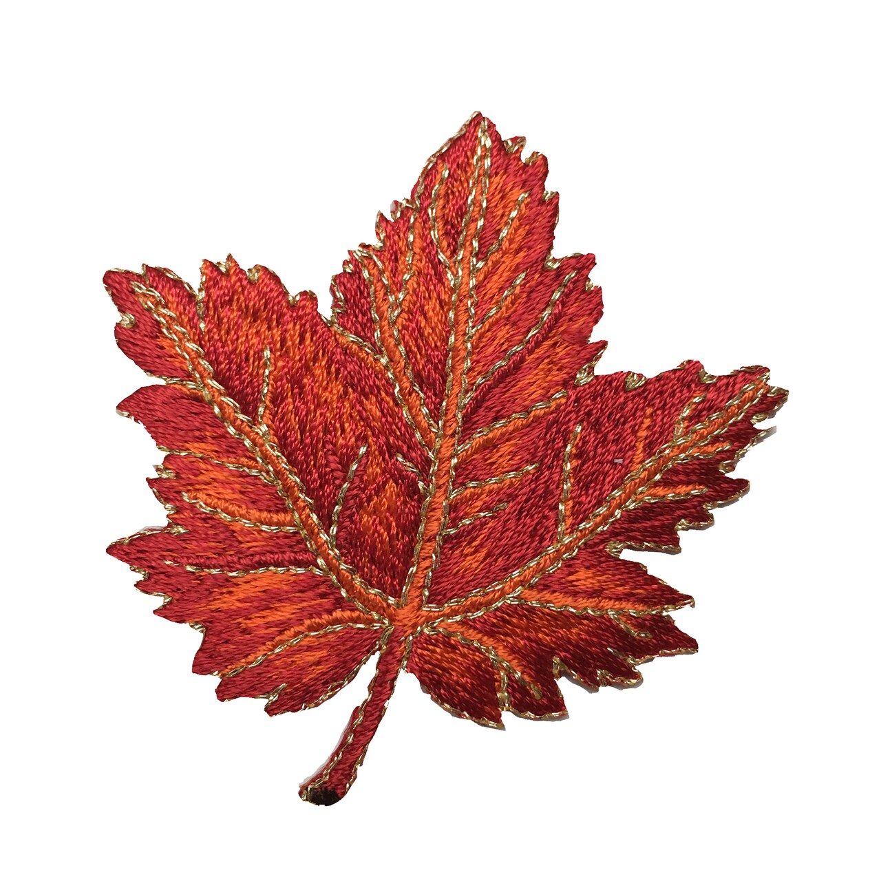 Elegant Orange Maple Leaf Patch – Gold Accents, Iron-On (2.38" x 2.38")